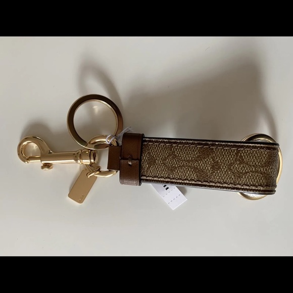 NWT Coach Signature Trigger Snap Bag Charm/Key Ring F49314 Khaki/Gold - Picture 5 of 8
